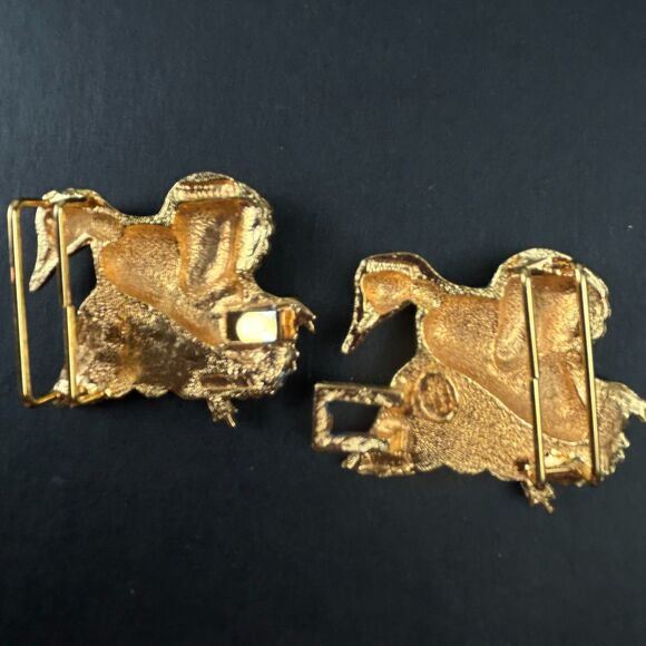 Vintage Dotty Smith Two Piece Interlocking Goldtone Flying Duck  Belt Buckle - Picture 6 of 11